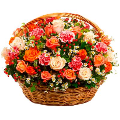 Корзина с розами и гвоздиками «Солнечный день»